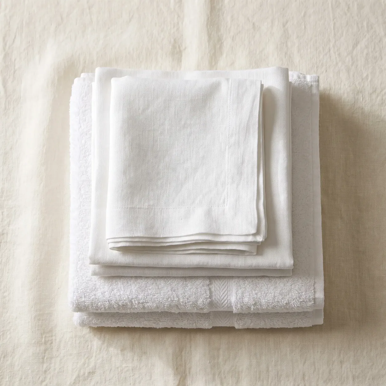 Crisp white folded linen, evoking a fresh, deep-cleaned finish